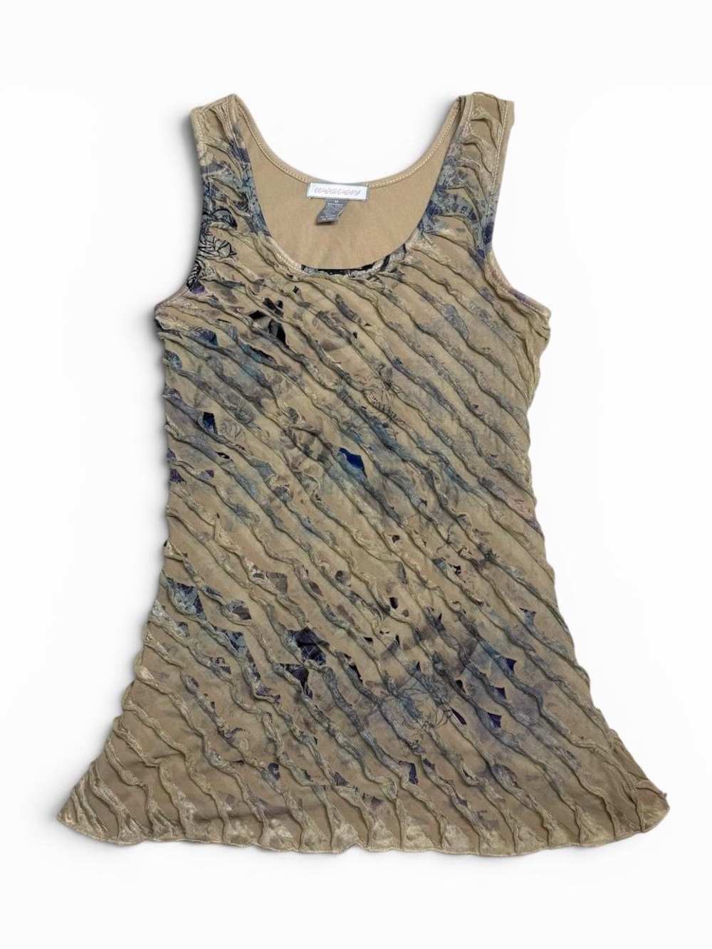 Vintage Weavers Tan Multicolor Layered Ruffle Tank Top (Style: Lion-04)